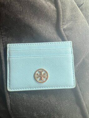 Beautiful Blue leather card case by Tory Burch.